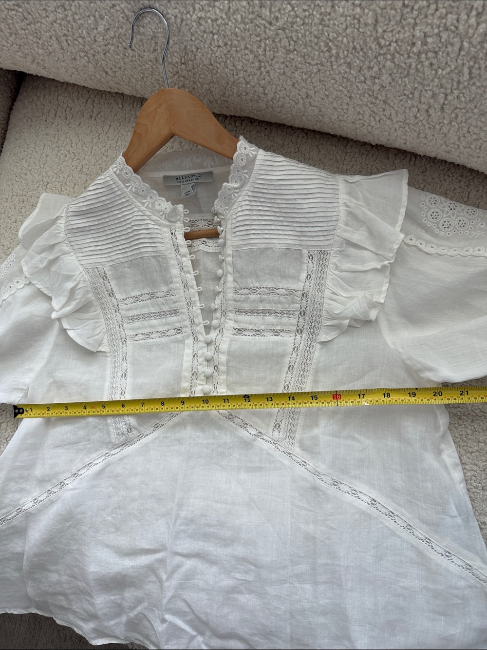 Allsaints Heather Embroidered Eyelet Blouse in White Size 8 - Picture 10 of 16